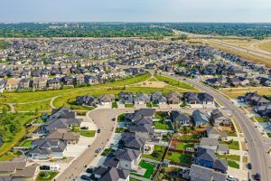 Striking,Aerial,Depiction,Of,Stonebridge,Neighborhood,In,Saskatoon,,Melding,Contemporary